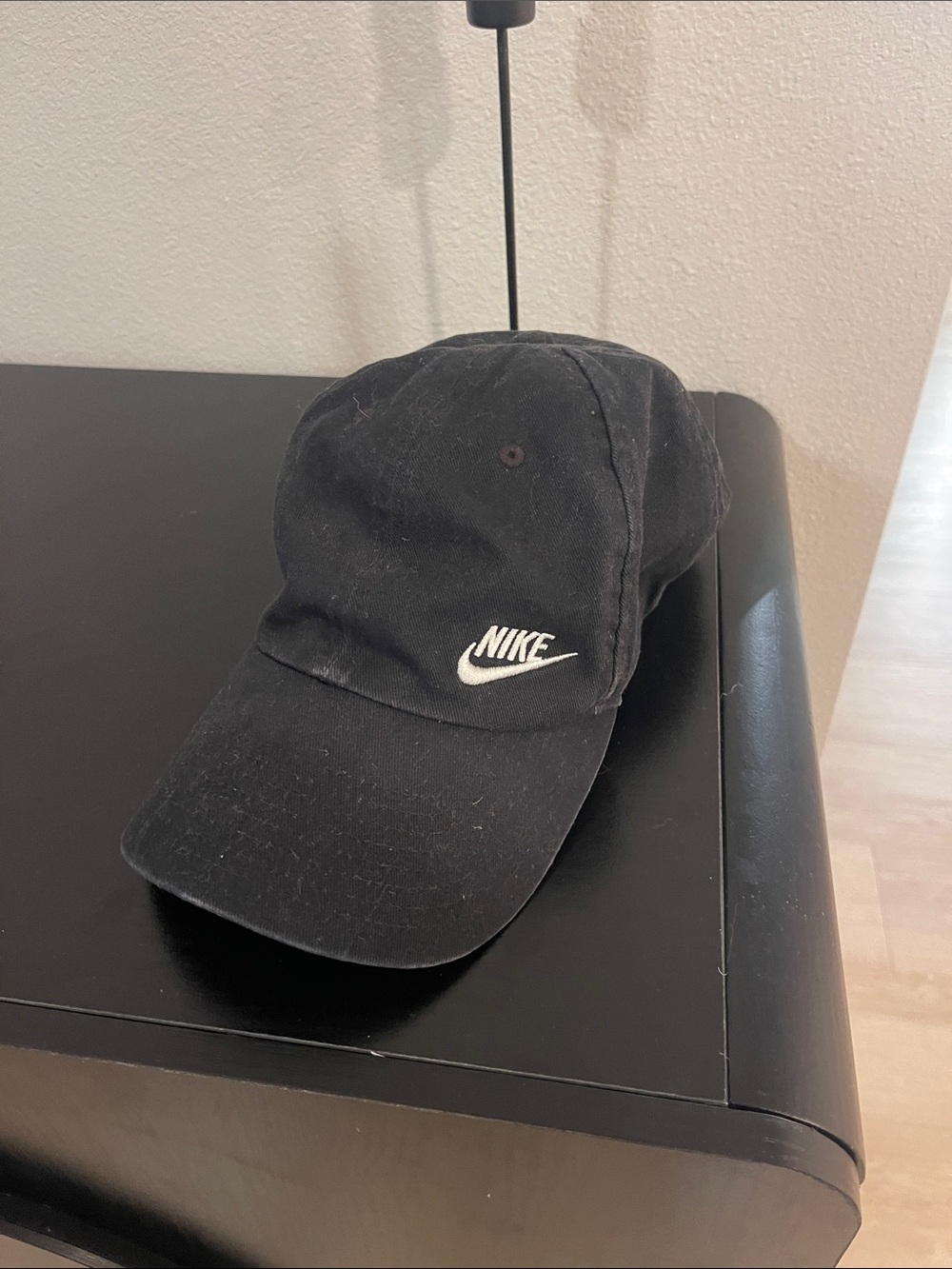 Nike Black Hat with White Swoosh Embroidery